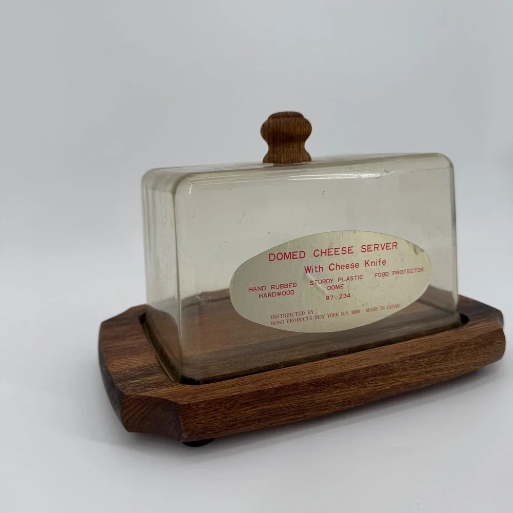 Vintage Rossini Japan Domed Cheese Server Hardwood Base Mid Century 97-234